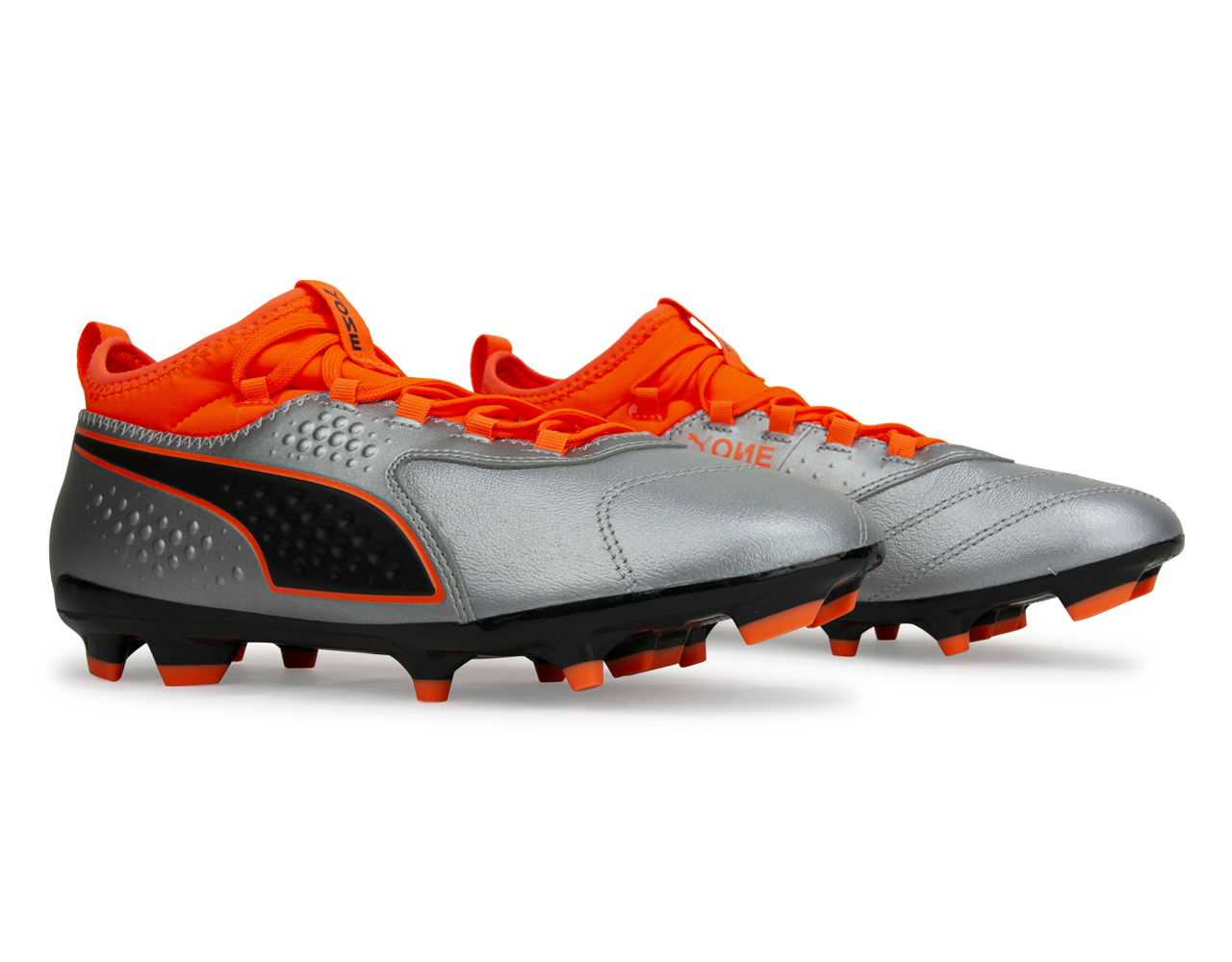 PUMA Men's One 3 Leather FG Silver Orange/Black