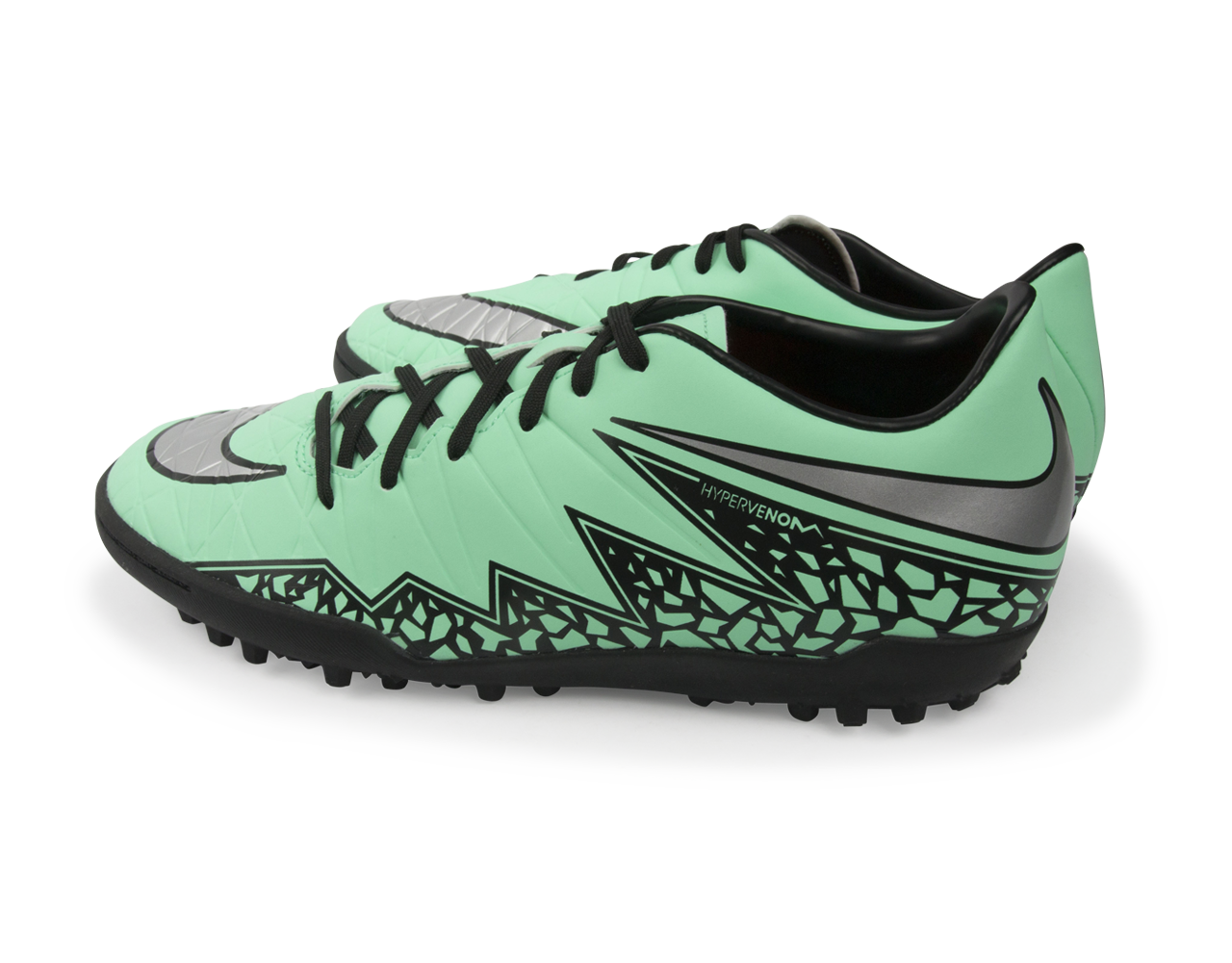 Nike Men's Hypervenom Phelon Turf Soccer Shoes Green Glow/Metallic Silver/Hyper Orange