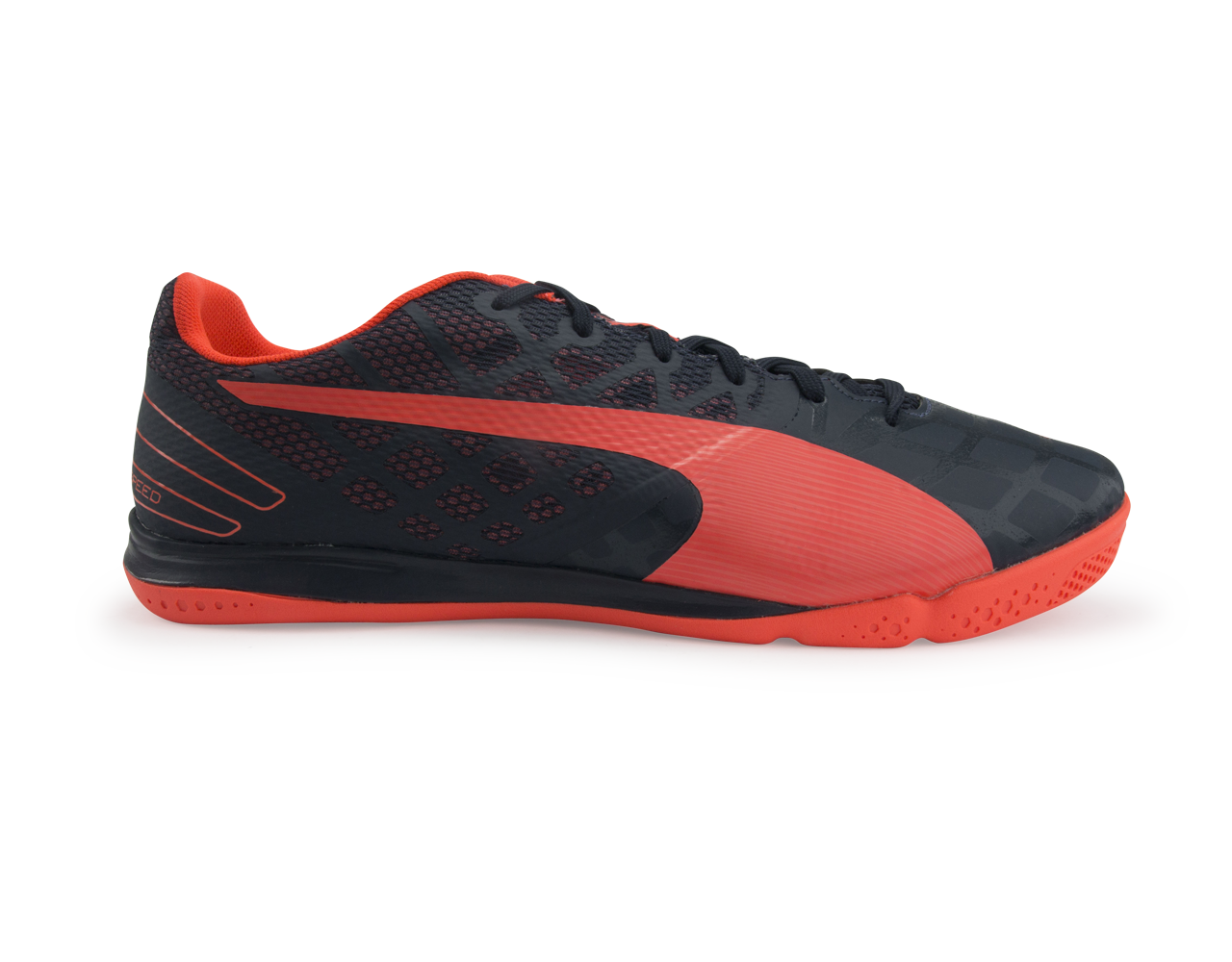PUMA Men's evoSPEED Sala 3.4 Indoor Soccer Shoes Total Eclipse/Lava Blast/White
