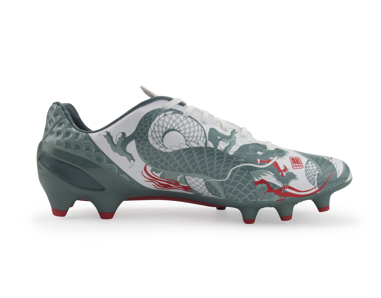 PUMA Men's evoSPEED 1.3 Graphic FG White/Sea Pine/High Risk Red