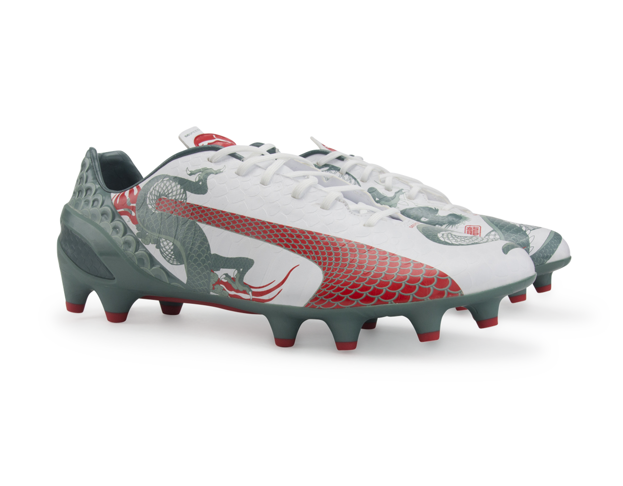 PUMA Men's evoSPEED 1.3 Graphic FG White/Sea Pine/High Risk Red