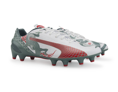 PUMA Men's evoSPEED 1.3 Graphic FG White/Sea Pine/High Risk Red