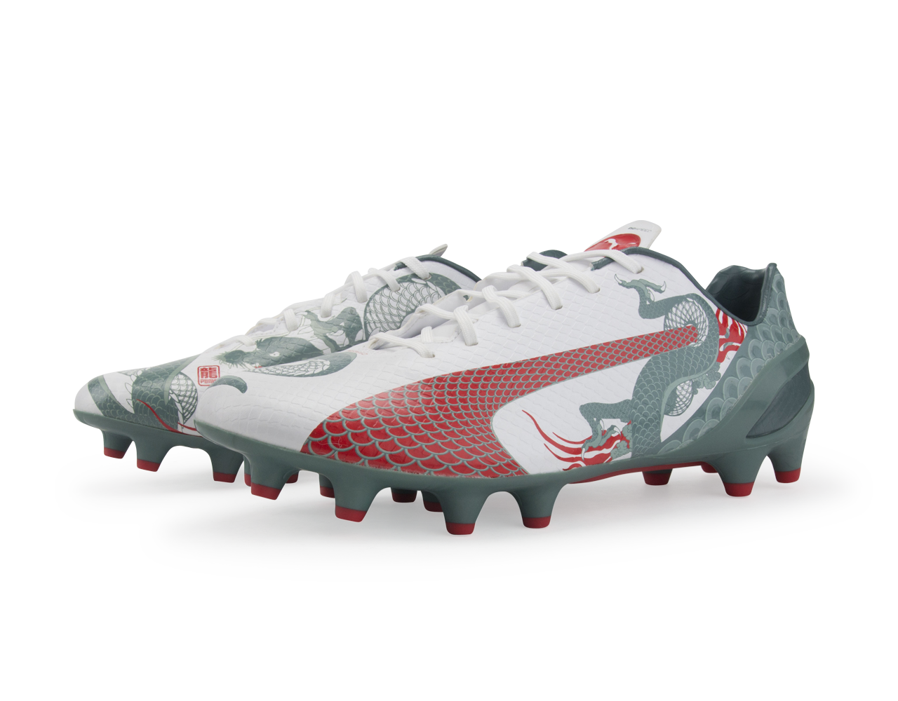 PUMA Men's evoSPEED 1.3 Graphic FG White/Sea Pine/High Risk Red