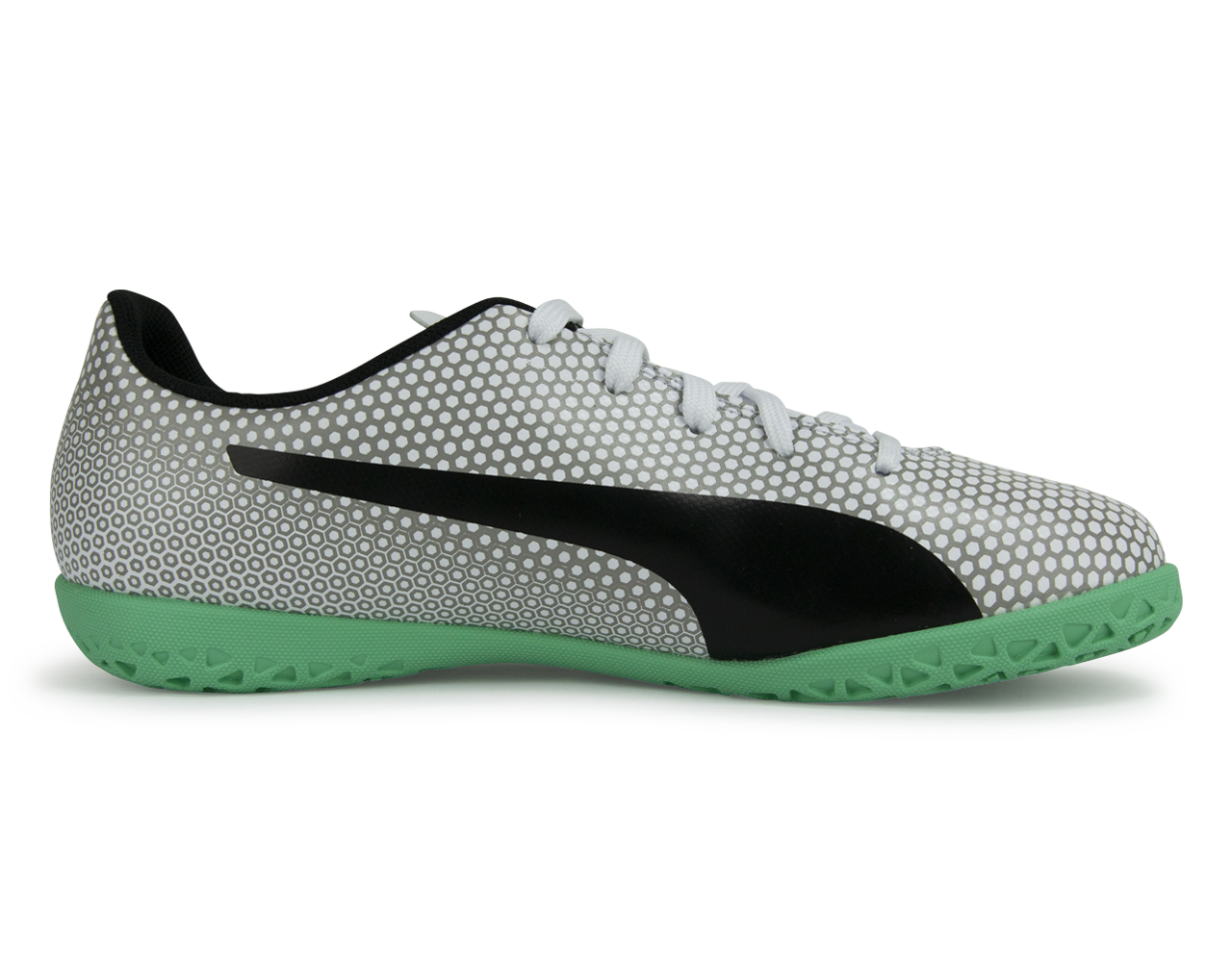 PUMA Kids Spirit Indoor Soccer Shoes White/Black/Silver