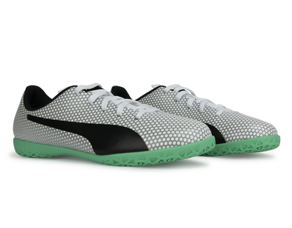 PUMA Kids Spirit Indoor Soccer Shoes White/Black/Silver