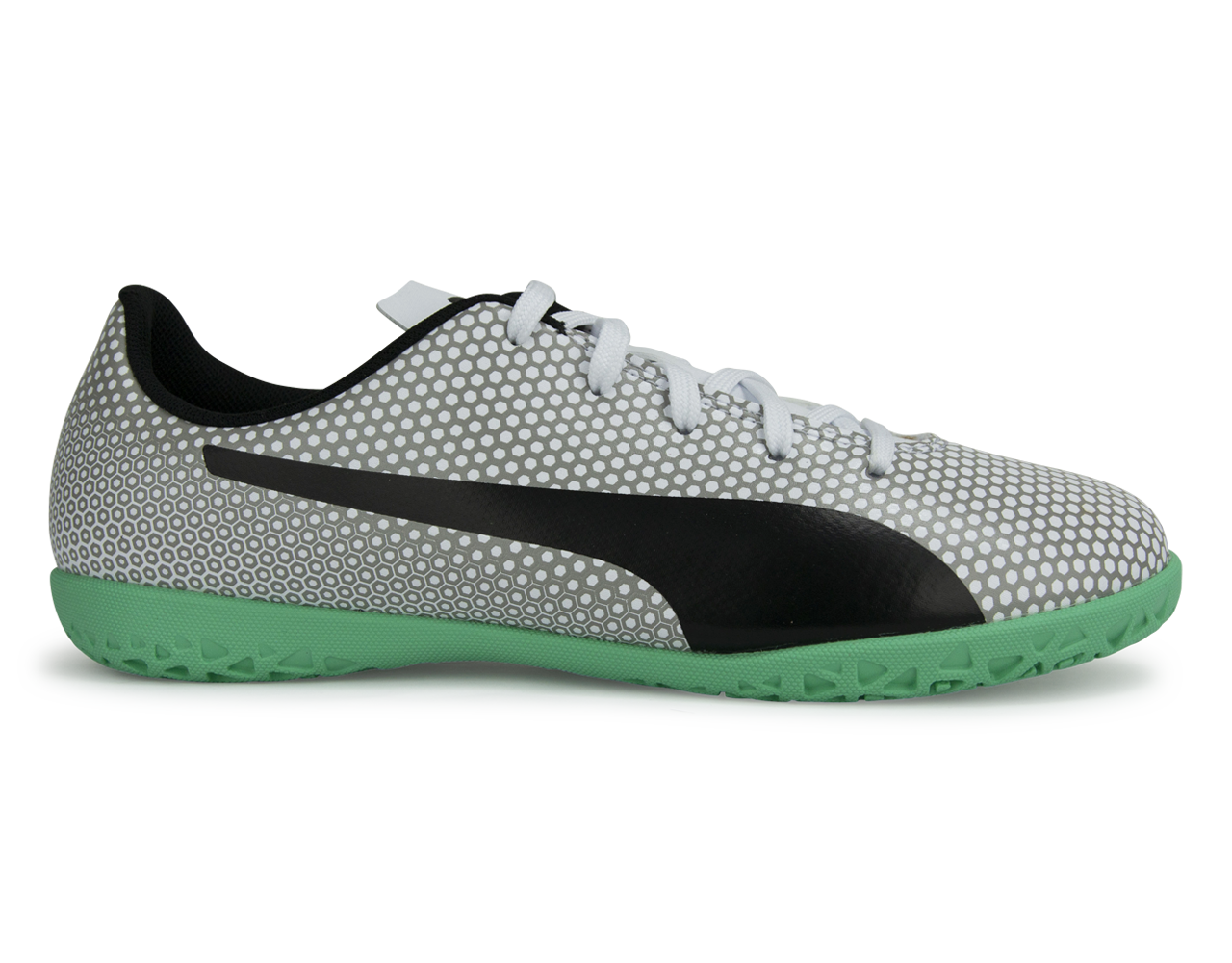 PUMA Kids Spirit Indoor Soccer Shoes White/Black/Silver