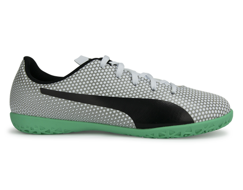 PUMA Kids Spirit Indoor Soccer Shoes White/Black/Silver