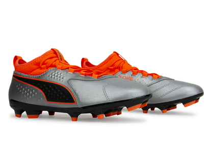 PUMA Men's One 3 Leather FG Silver Orange/Black