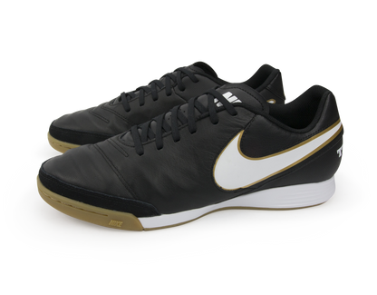 Nike Men's Tiempo Genio II Leather Indoor Soccer Shoes  Black/White/Metallic Gold