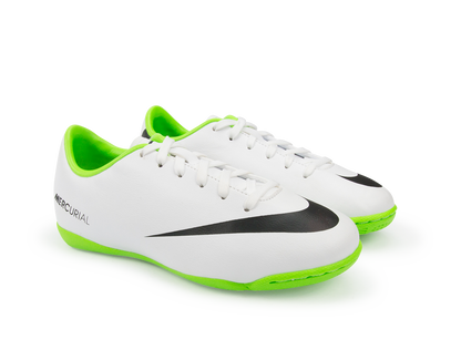 Nike Kids Mercurial Victory IV Indoor Soccer Shoes White/Black/ Electric Green
