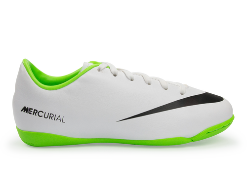 Nike Kids Mercurial Victory IV Indoor Soccer Shoes White/Black/ Electric Green