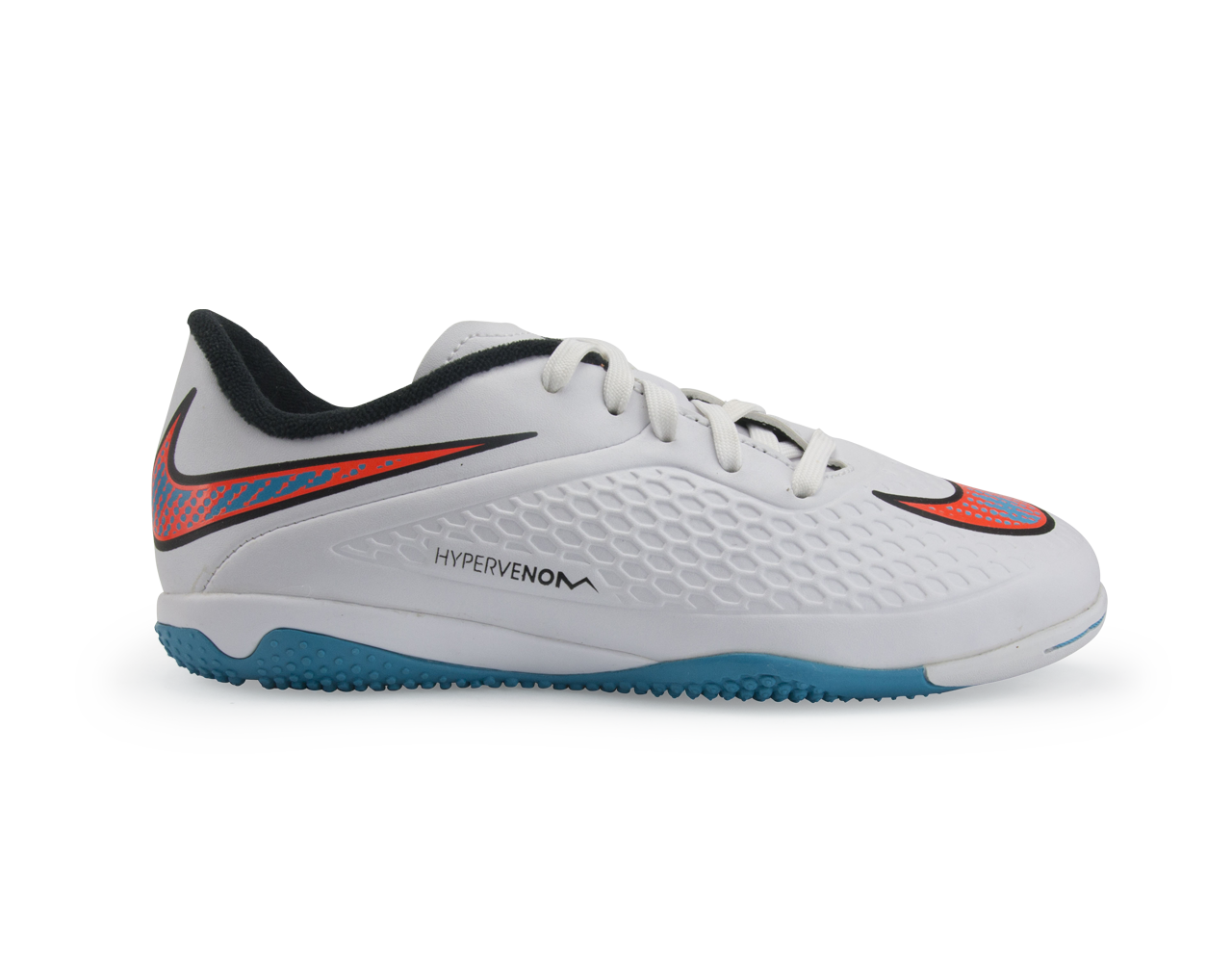 Nike Kids Hypervenom Phelon Indoor Soccer Shoes White/Blue Lagoon/Total Crimson