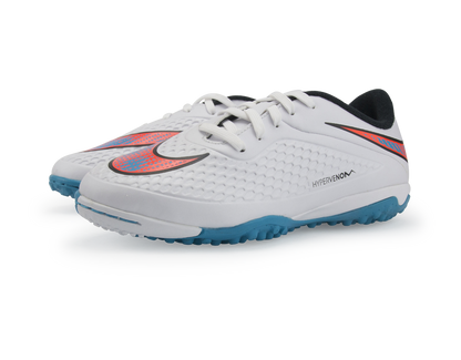 Nike Kids Hypervenom Phelon Turf Soccer Shoes White/Blue Lagoon/Total Crimson