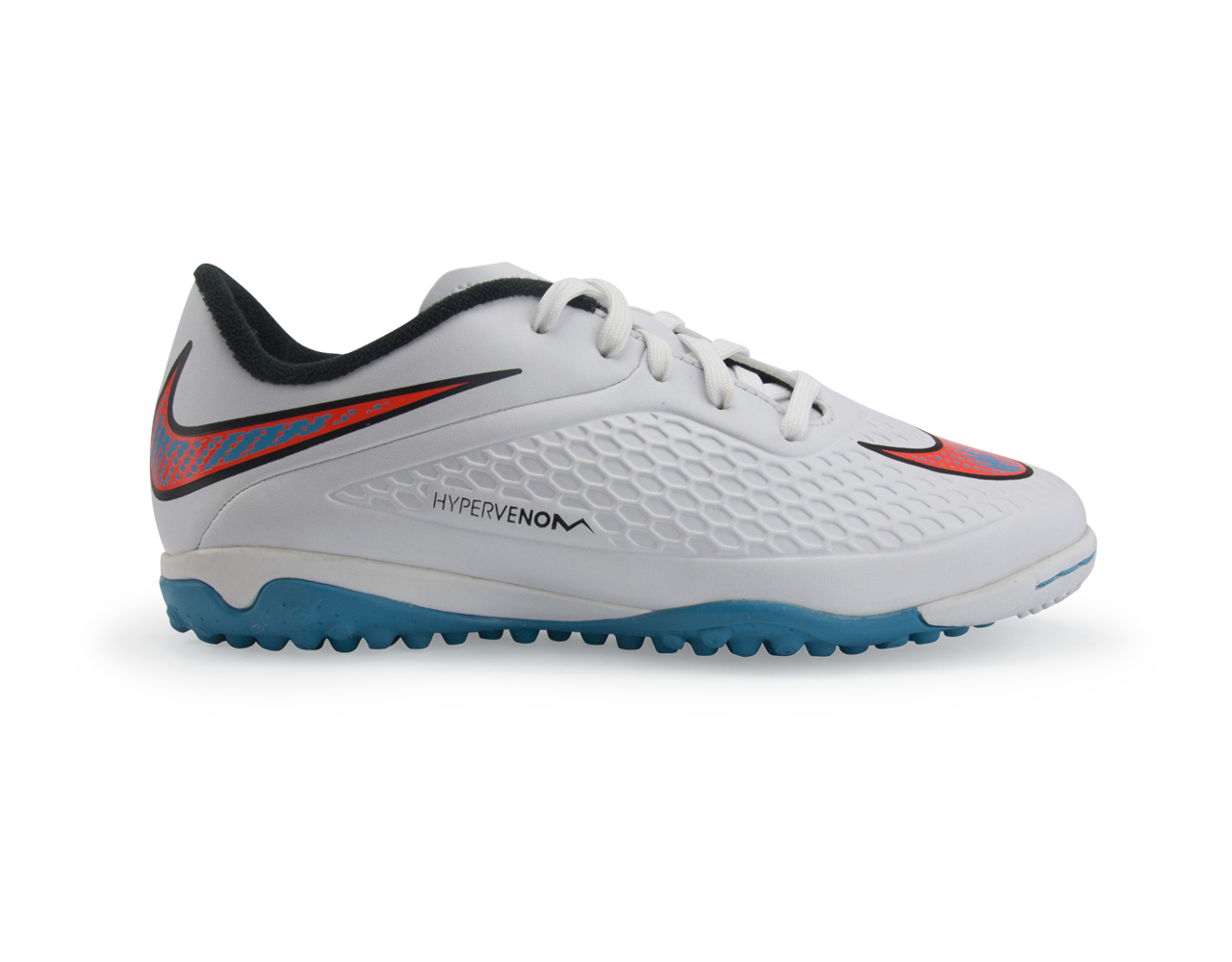 Nike Kids Hypervenom Phelon Turf Soccer Shoes White/Blue Lagoon/Total Crimson