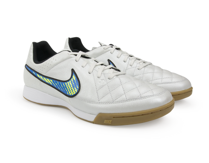 Nike Men's Tiempo Genio Leather Indoor Soccer Shoes White/Volt/Soar/Black
