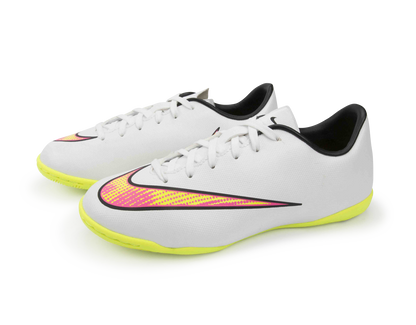 Nike Kids Mercurial Victory V Indoor Soccer Shoes White/Volt/Hyper Pink