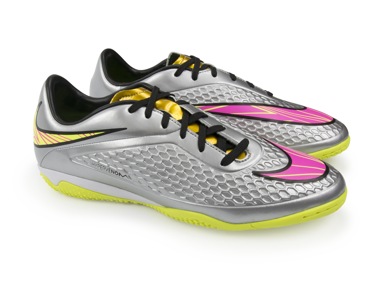 Nike Men's Hypervenom Phelon Indoor Soccer Shoes Chrome/Hyper Pink/Metalic Gold
