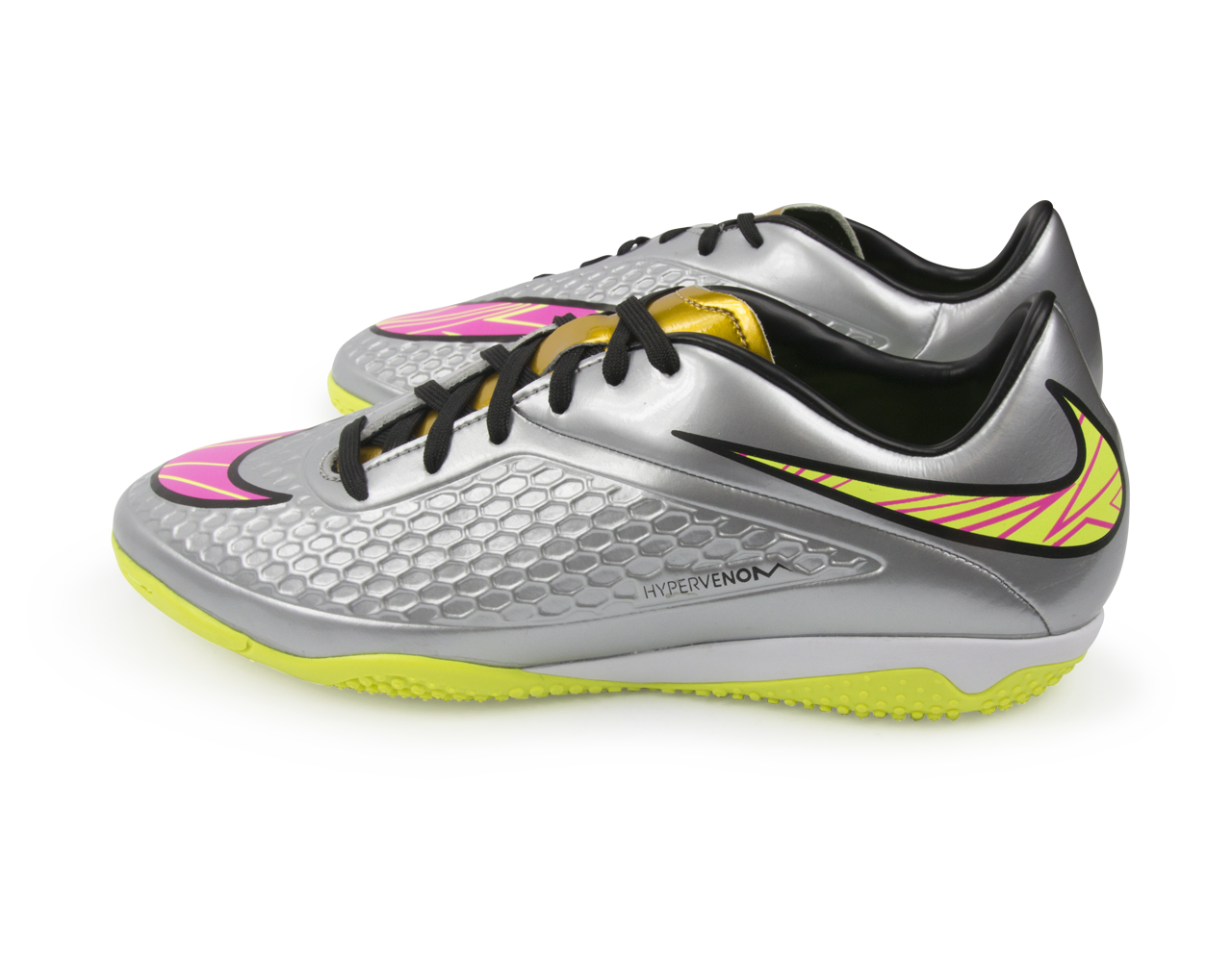Nike Men's Hypervenom Phelon Indoor Soccer Shoes Chrome/Hyper Pink/Metalic Gold