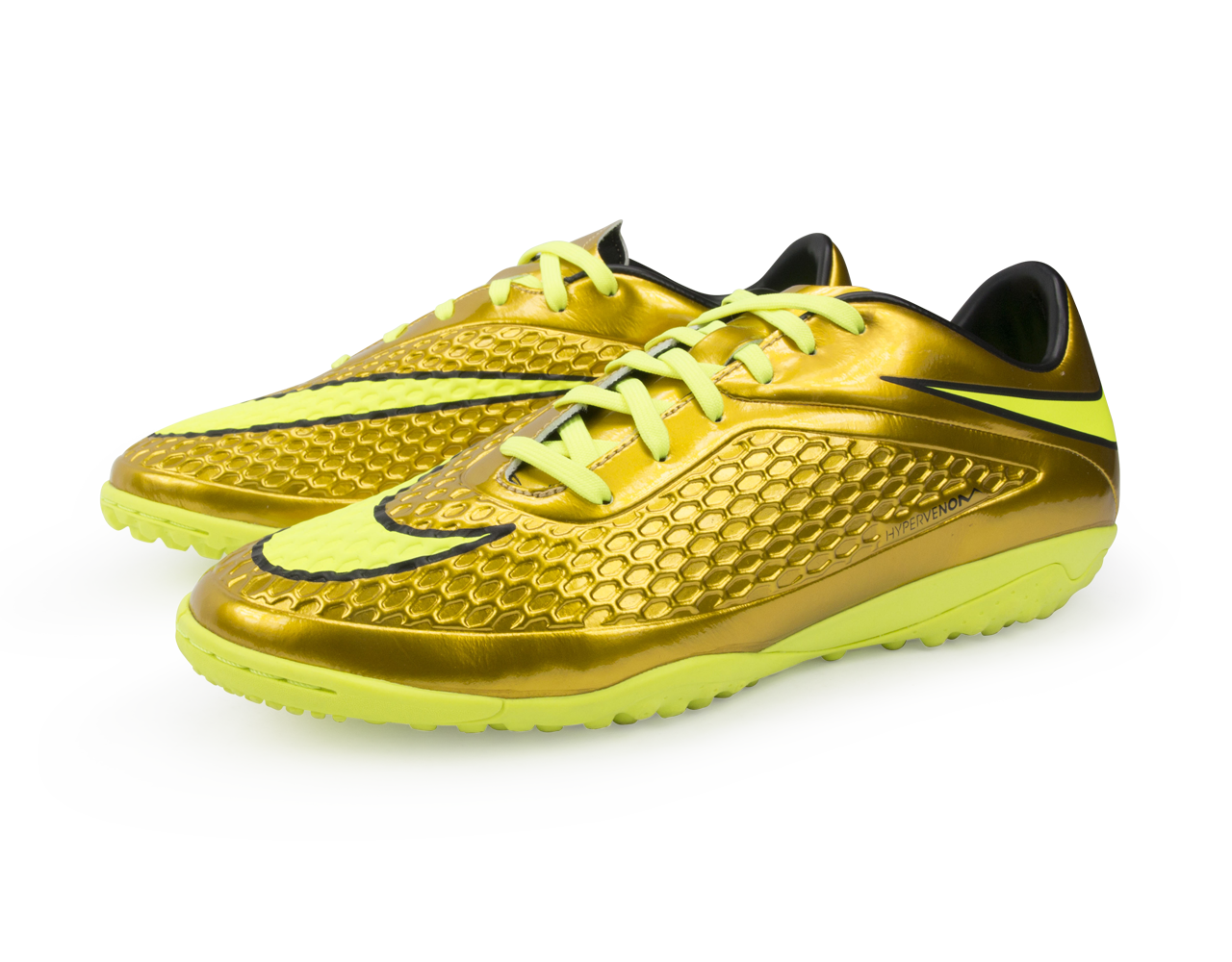 Nike Men's Hypervenom Phelon Turf Soccer Shoes Metallic Gold/Black/Tour Yellow