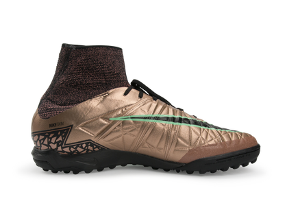 Nike Men's HypervenomX Proximo Turf Soccer Shoes Metallic Red Bronze/Green Glow/Black