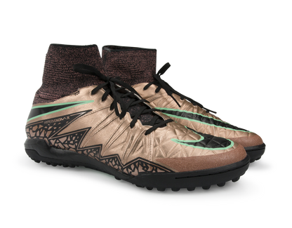 Nike Men's HypervenomX Proximo Turf Soccer Shoes Metallic Red Bronze/Green Glow/Black