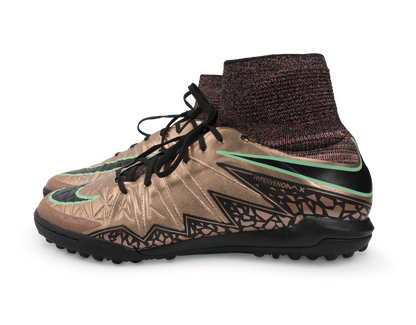 Nike Men's HypervenomX Proximo Turf Soccer Shoes Metallic Red Bronze/Green Glow/Black