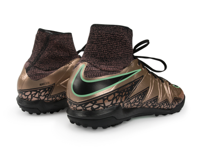 Nike Men's HypervenomX Proximo Turf Soccer Shoes Metallic Red Bronze/Green Glow/Black