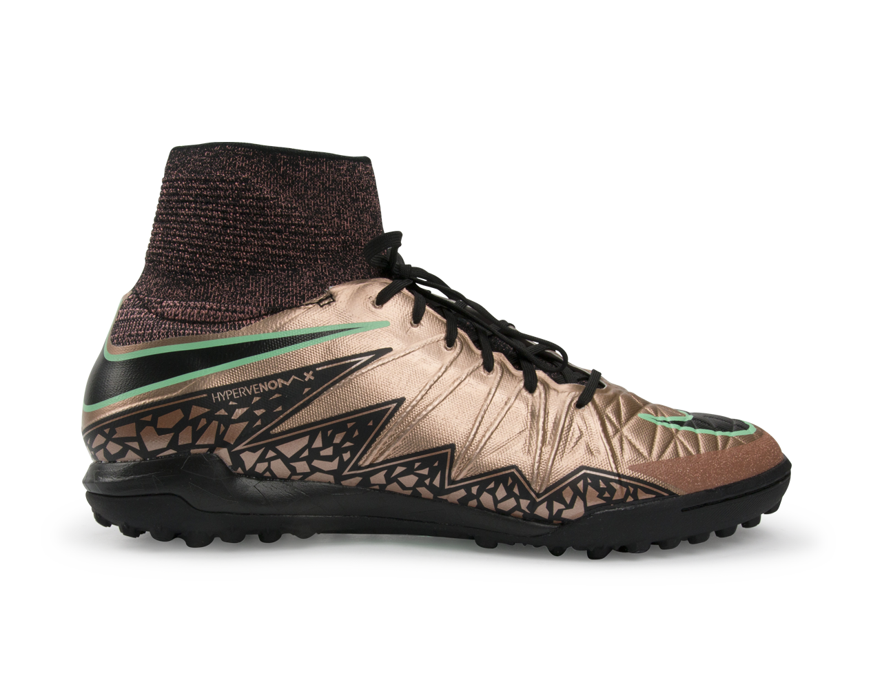 Nike Men's HypervenomX Proximo Turf Soccer Shoes Metallic Red Bronze/Green Glow/Black