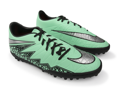 Nike Men's Hypervenom Phelon Turf Soccer Shoes Green Glow/Metallic Silver/Hyper Orange