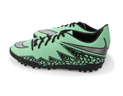 Nike Men's Hypervenom Phelon Turf Soccer Shoes Green Glow/Metallic Silver/Hyper Orange