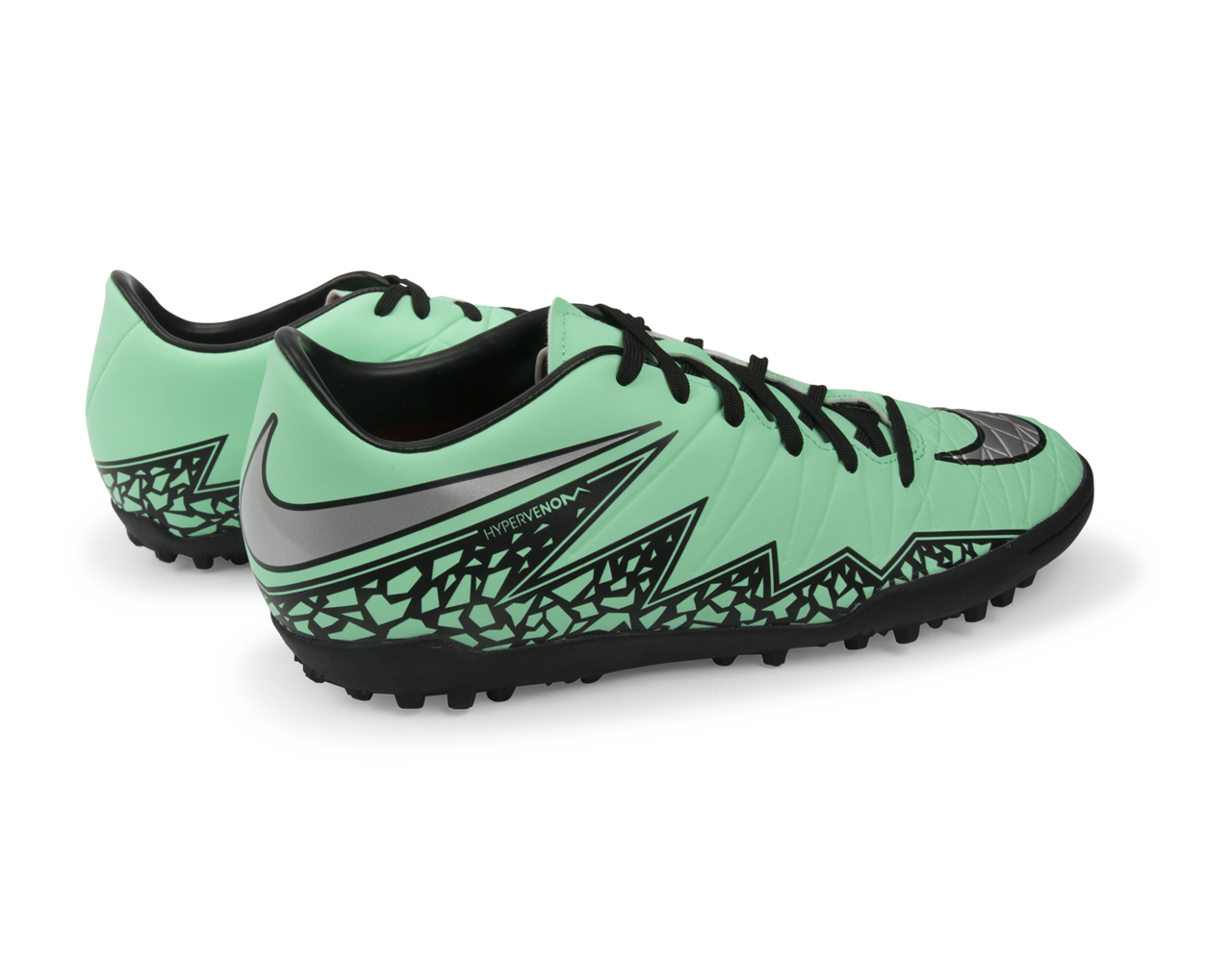 Nike Men's Hypervenom Phelon Turf Soccer Shoes Green Glow/Metallic Silver/Hyper Orange