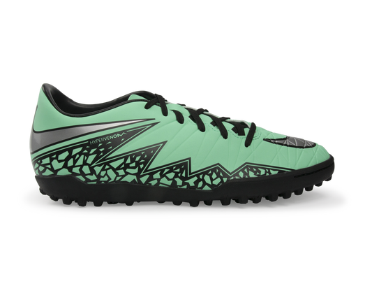 Nike Men's Hypervenom Phelon Turf Soccer Shoes Green Glow/Metallic Silver/Hyper Orange
