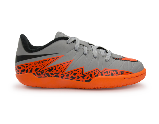 Nike Kids Hypervenom Phelon Indoor Soccer Shoes Wolf Grey/Total Orange/Black
