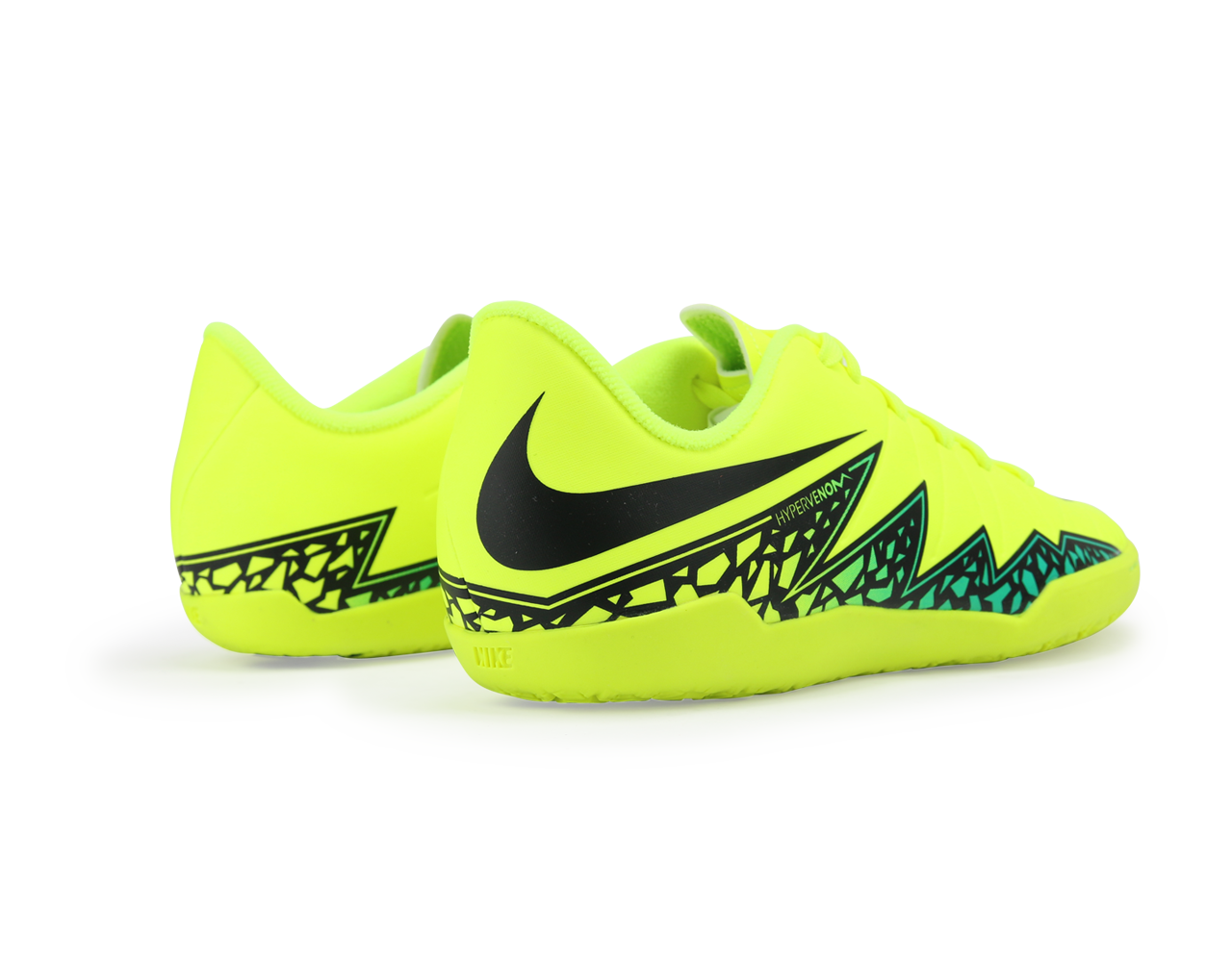 Nike Kids Hypervenom Phelon II Indoor Soccer Shoes Volt Black/Hyper Turquoise/Clear Jade