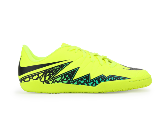 Nike Kids Hypervenom Phelon II Indoor Soccer Shoes Volt Black/Hyper Turquoise/Clear Jade