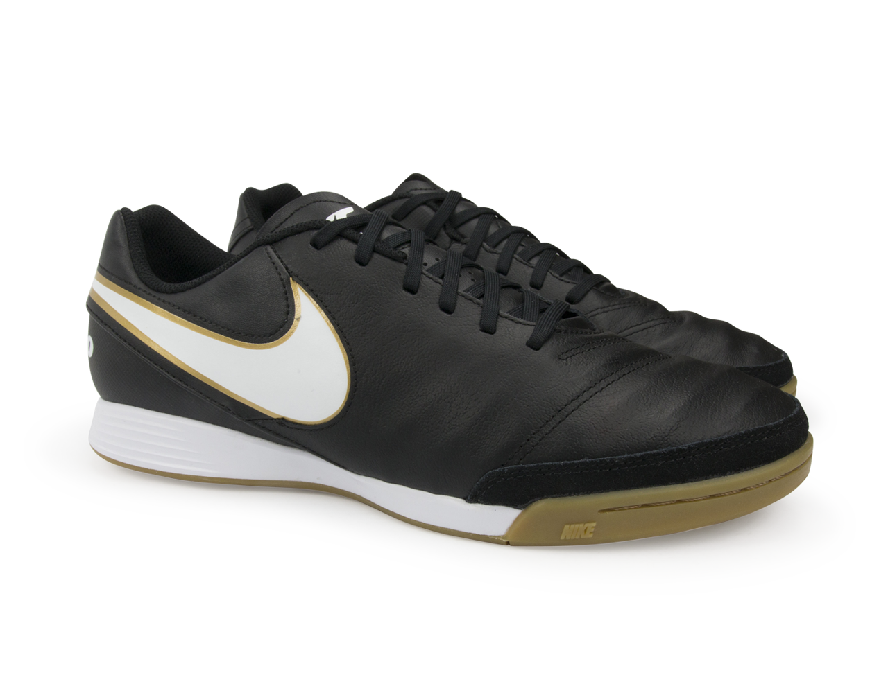 Nike Men's Tiempo Genio II Leather Indoor Soccer Shoes  Black/White/Metallic Gold