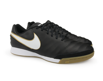 Nike Men's Tiempo Genio II Leather Indoor Soccer Shoes  Black/White/Metallic Gold
