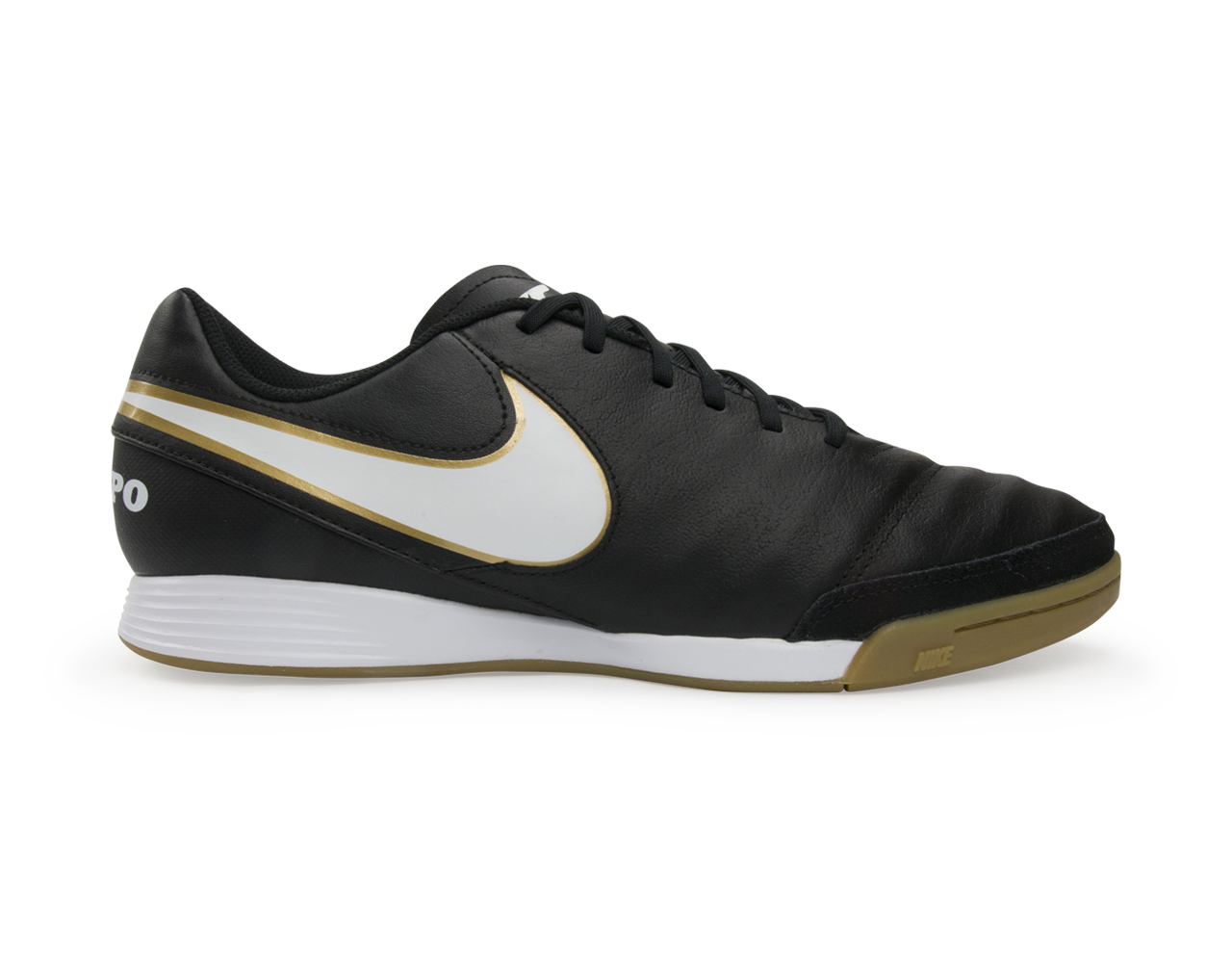 Nike Men's Tiempo Genio II Leather Indoor Soccer Shoes  Black/White/Metallic Gold