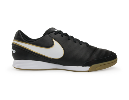 Nike Men's Tiempo Genio II Leather Indoor Soccer Shoes  Black/White/Metallic Gold