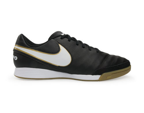 Nike Men's Tiempo Genio II Leather Indoor Soccer Shoes  Black/White/Metallic Gold