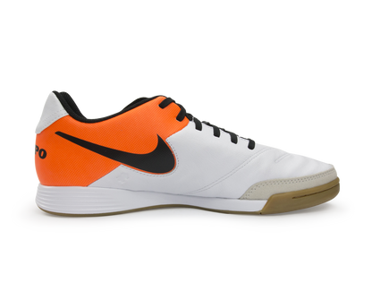 Nike Men's Tiempo Genio II Leather Indoor Soccer Shoes White/Black/Total Orange