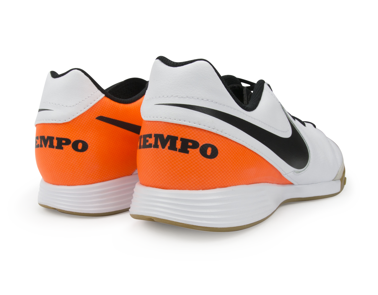 Nike Men's Tiempo Genio II Leather Indoor Soccer Shoes White/Black/Total Orange
