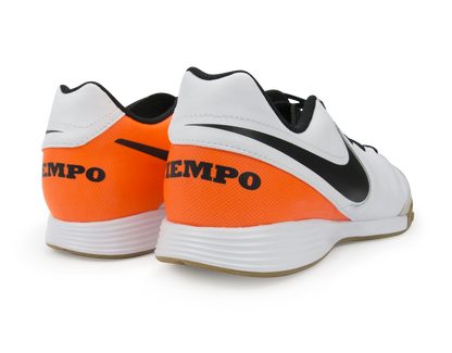 Nike Men's Tiempo Genio II Leather Indoor Soccer Shoes White/Black/Total Orange