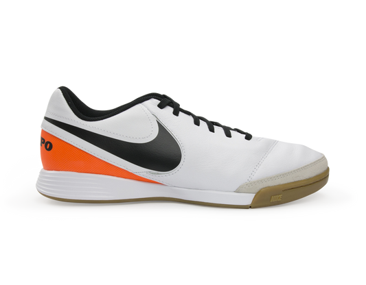 Nike Men's Tiempo Genio II Leather Indoor Soccer Shoes White/Black/Total Orange