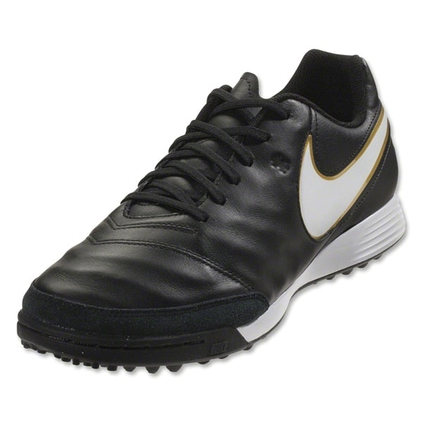 Nike Men's Tiempo Genio II Leather Turf Soccer Shoes Black/White/Metallic Gold