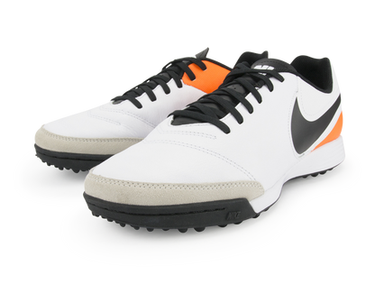 Nike Men's Tiempo Genio Leather Turf Soccer Shoes White/Black/Total Orange