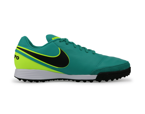Nike Men's Tiempo Genio Leather Turf Soccer Shoes Clear Jade/Black/Volt
