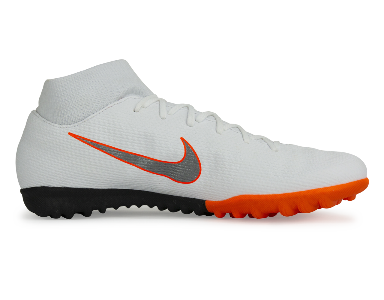 Nike Men's Mercurial SuperflyX 6 Academy Turf Soccer Shoes White/Metalic Cool Grey/Total Orange