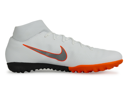Nike Men's Mercurial SuperflyX 6 Academy Turf Soccer Shoes White/Metalic Cool Grey/Total Orange