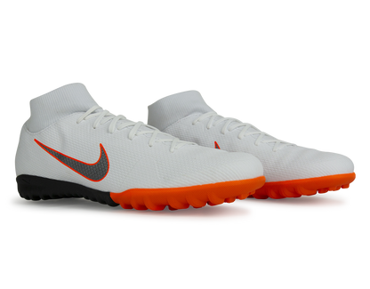 Nike Men's Mercurial SuperflyX 6 Academy Turf Soccer Shoes White/Metalic Cool Grey/Total Orange